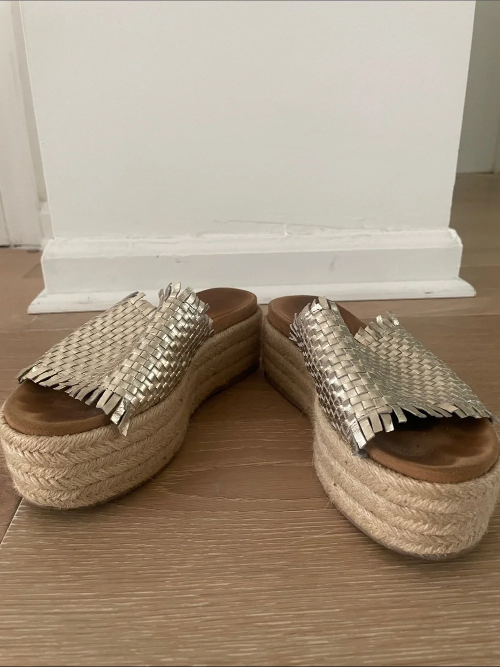 Woven Metallic Slide Espadrille Platform Sandals - Picture 2 of 6